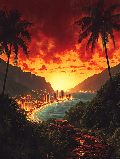 Tropical Cityscape at Sunset