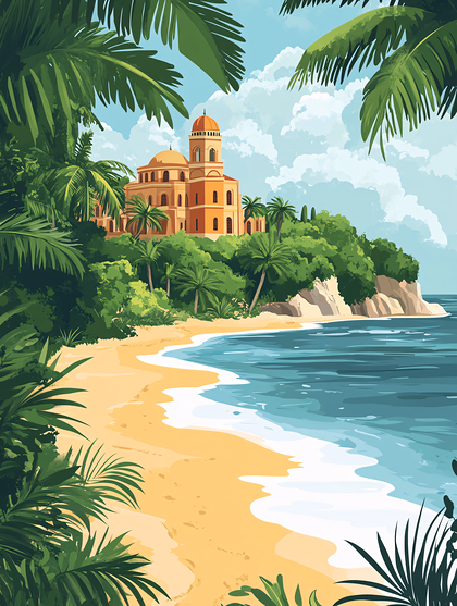 Tropical Coastal Villa With Palm Trees