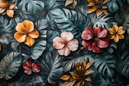 Tropical Flowers And Leaves