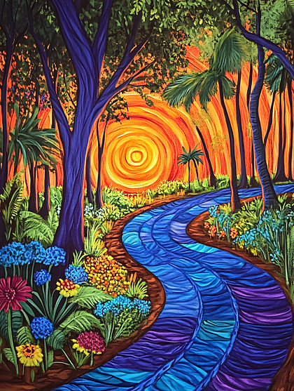 Tropical Forest River Sunset
