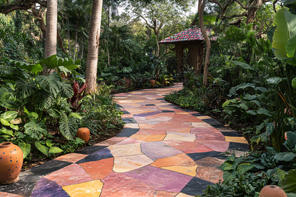 Tropical Garden Path with Gazebo