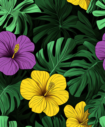 Tropical Hibiscus and Monstera Pattern