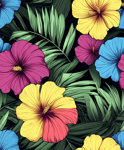 Tropical Hibiscus and Palm Leaf Pattern