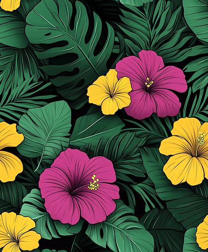 Tropical Hibiscus and Palm Leaves Pattern