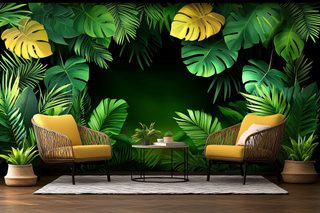 Tropical Interior with Yellow Armchairs