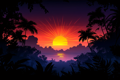 Tropical Island Sunset Silhouette