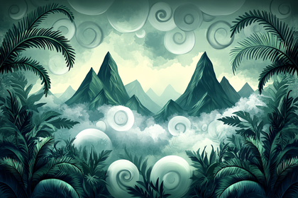 Tropical Mountain Vista with Swirling Clouds