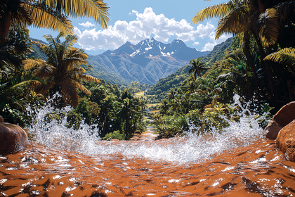 Tropical Mountain Waterfall Scene