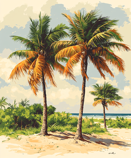 Tropical Palm Trees On Sandy Beach