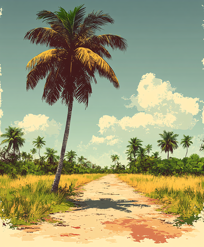 Tropical Path With Palm Trees