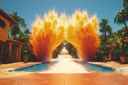 Free Download Vibrant Tropical Paradise with Water Explosion