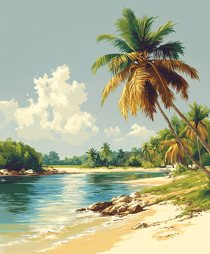Tropical Riverbank Palm Scene