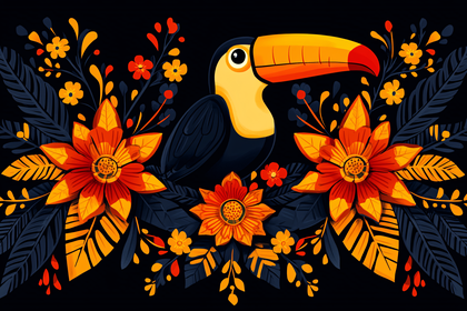 Tropical Toucan with Floral Design