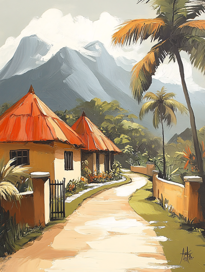 Tropical Village Landscape Painting