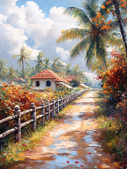Tropical Village Path Painting