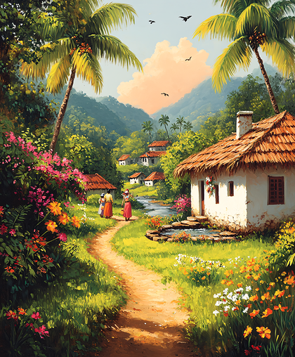 Tropical Village Scene