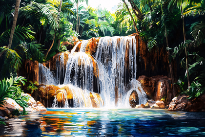 Tropical Waterfall Painting
