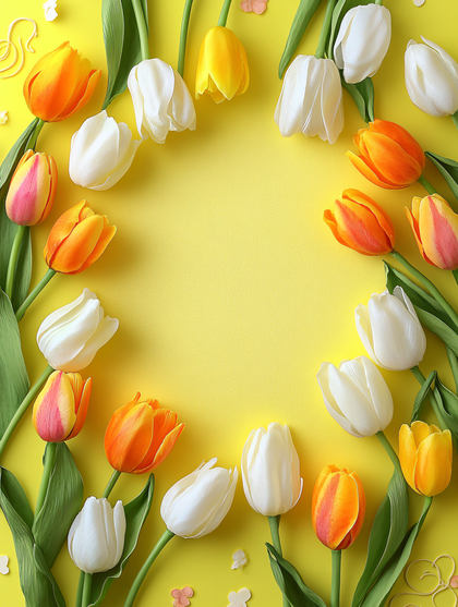 Tulip Bouquet on Yellow Background