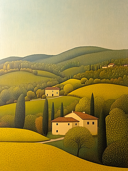Tuscan Hills With Houses