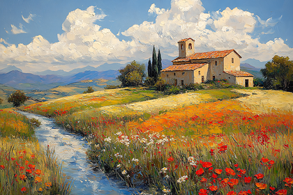 Tuscan Landscape with Cottage