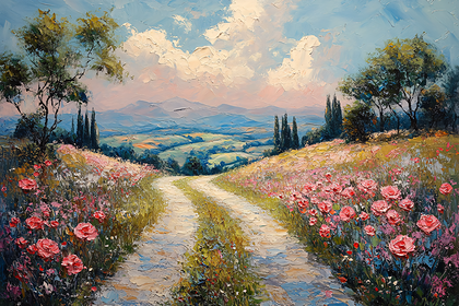 Tuscan Road with Flowers