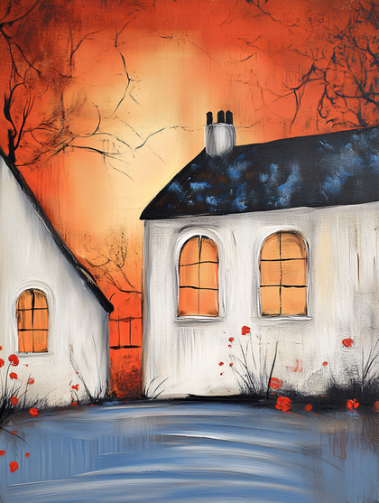 Twilight Houses by the River