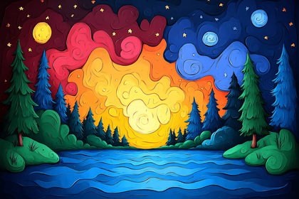 Twilight Lakeside Forest