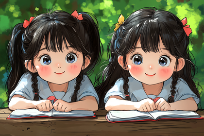 Twin Girls Reading Books