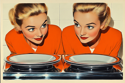Twin Women Gazing at Empty Plates