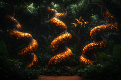 Twisted Gold Leaf Trees in a Jungle