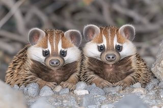 Two Badger Cubs Looking Intently