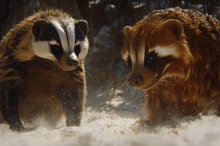 Two Badgers in Snow