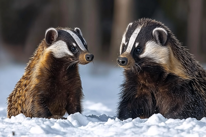 Two Badgers In Snow