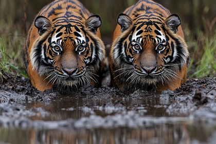 Two Bengal Tigers in Water