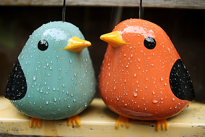 Two Bird Figurines in Rain