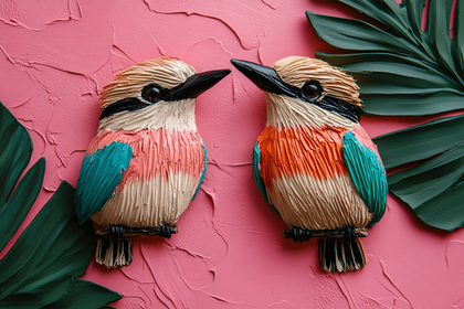 Two Birds Kissing on Pink Background