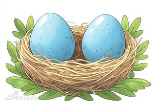 Two Blue Eggs In Nest