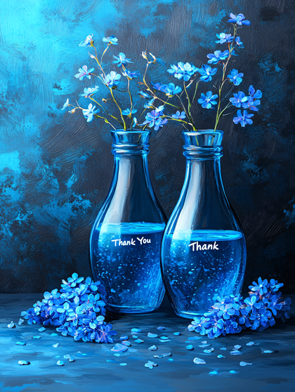 Two Blue Vases with Flowers