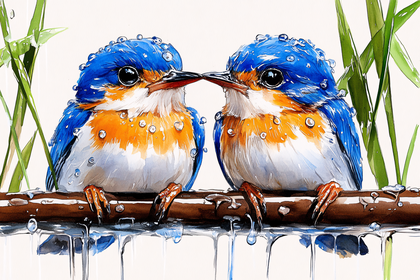 Two Bluebirds Kissing