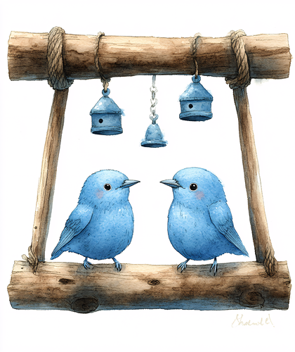 Two Bluebirds On A Log