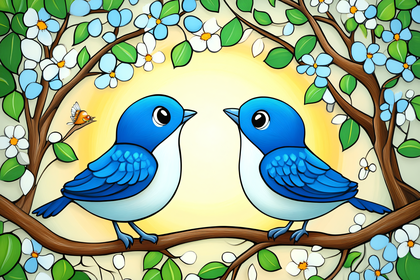 Two Bluebirds Perched on a Branch