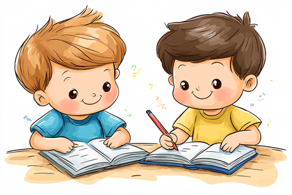 Two Boys Studying
