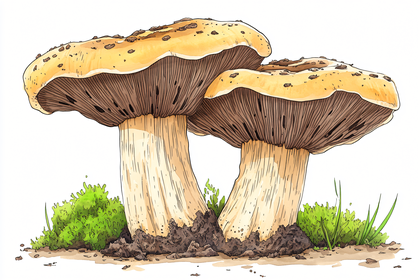 Two Brown Mushrooms with Moss