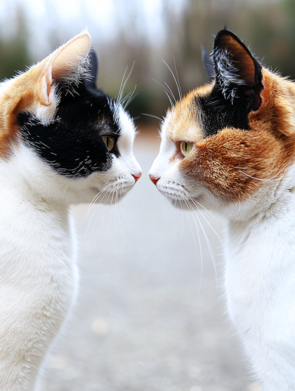 Two Calico Cats Face To Face