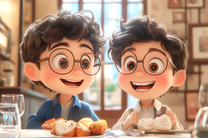 Two Cheerful Boys Enjoying Pastries