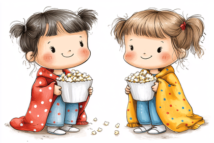 Two Cheerful Girls with Popcorn