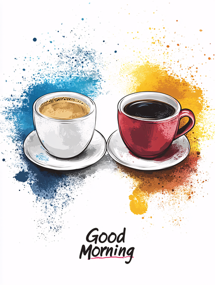 Two Coffee Cups With Good Morning Wish