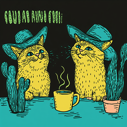 Two Cool Cats With Coffee