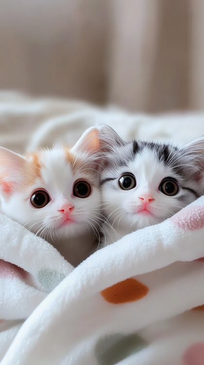 Two Curious Kittens Snuggled in a Blanket