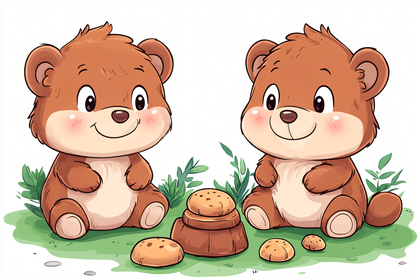 Two Cute Bears Sharing Cookies